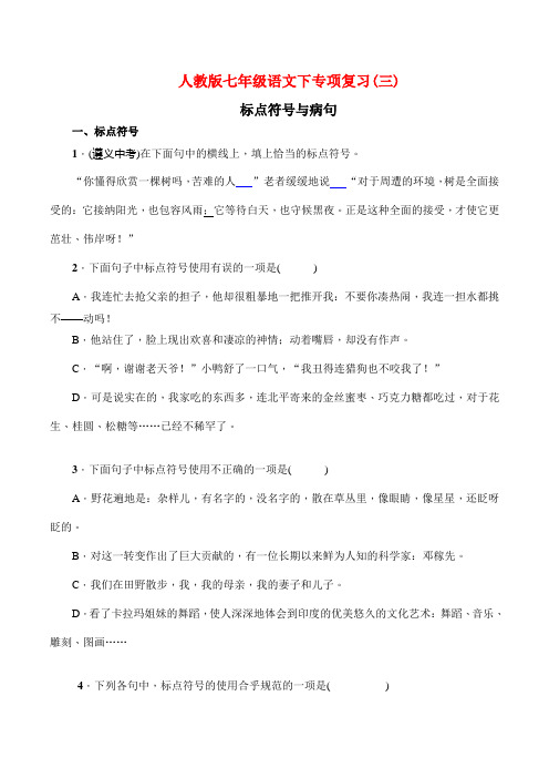 部编人教版七年级语文下 期末专项复习(三) 标点符号与病句