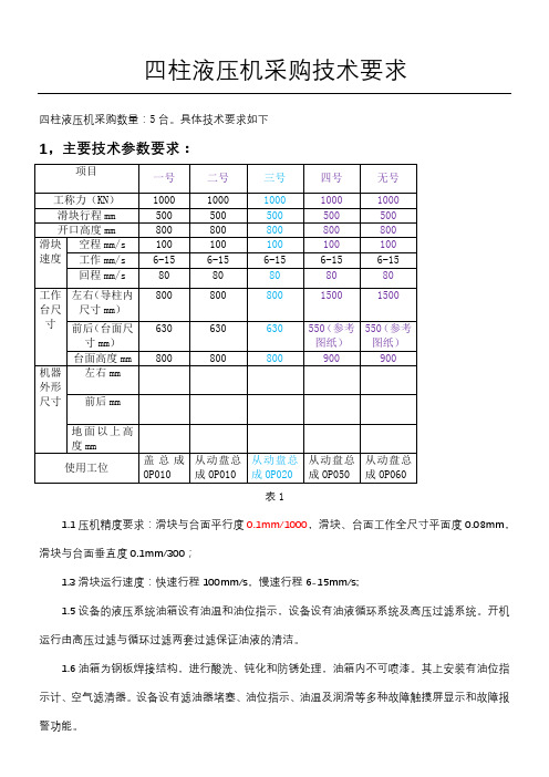 四柱液压机技术经验要求V