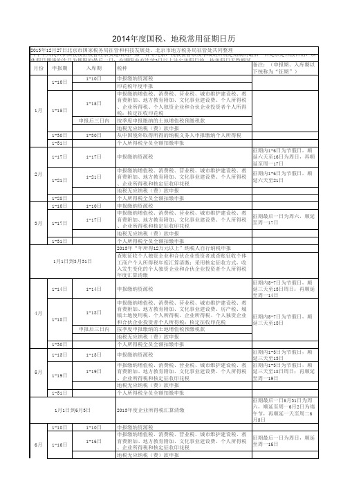 2014北京征期日历