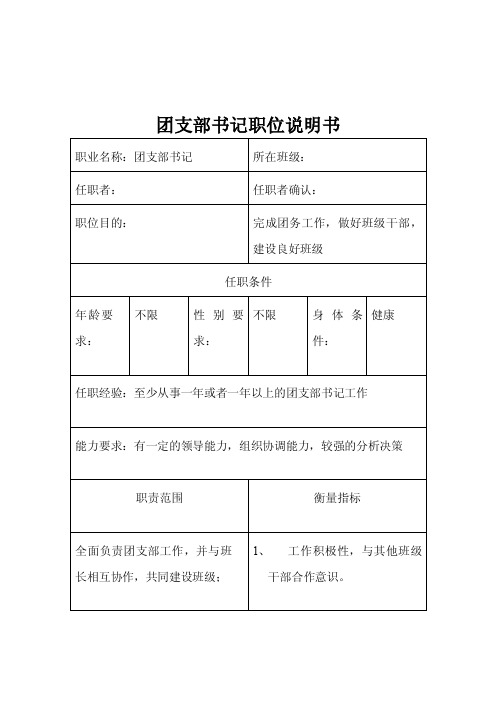 团支部书记岗位说明书【精选资料】