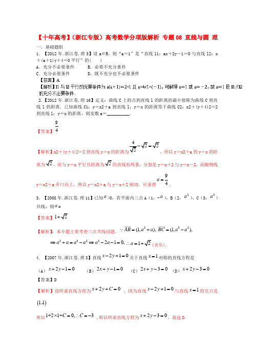 (浙江专)高考数学分项解析专题08直线与圆理