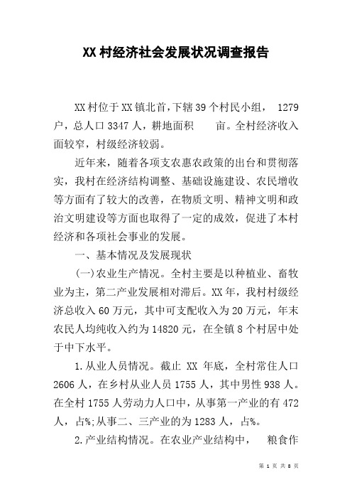 XX村经济社会发展状况调查报告