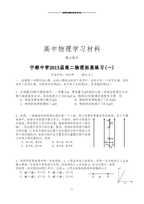 人教版高中物理选修3-2高二拓展练习(一).docx