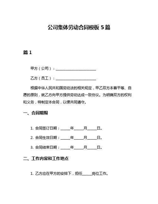 公司集体劳动合同模板5篇