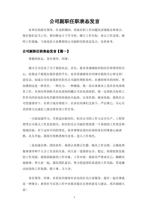 公司副职任职表态发言