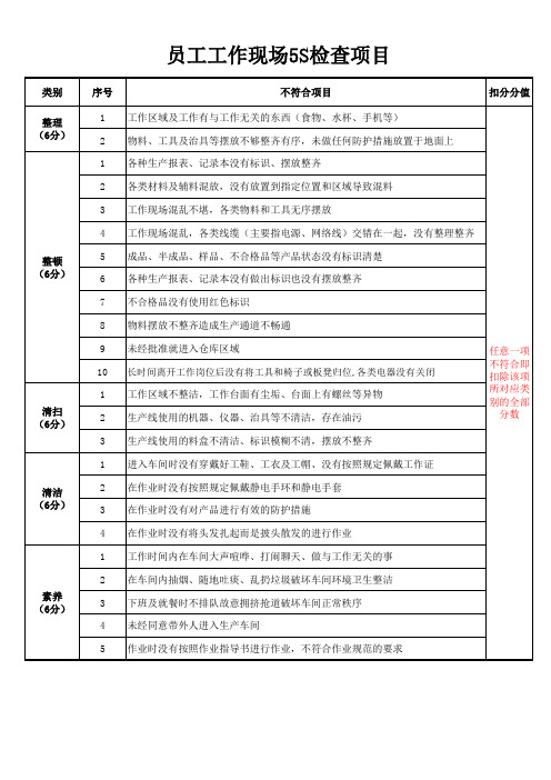 车间5S检查项目表