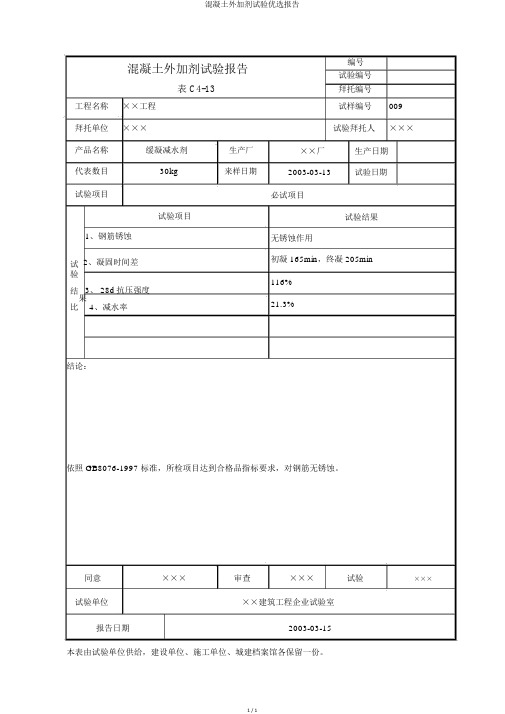 混凝土外加剂试验精选报告