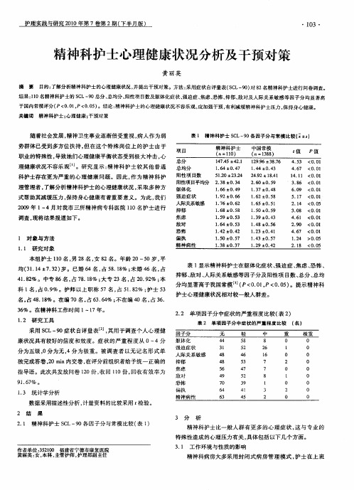 精神科护士心理健康状况分析及干预对策