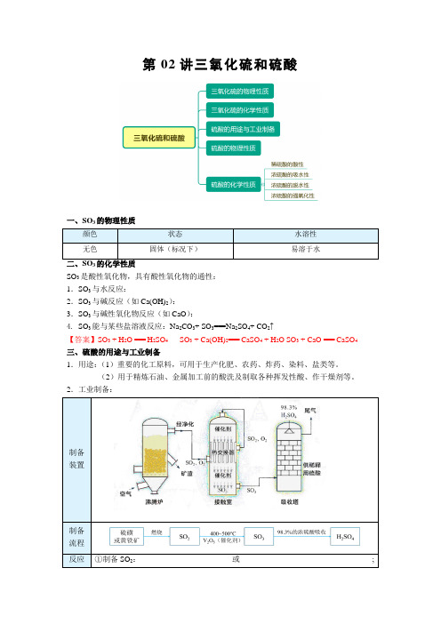 高一化学新人教版同步精讲必修2第02讲三氧化硫和硫酸