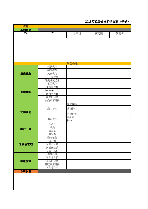 2016天猫店铺诊断报告表(模板)