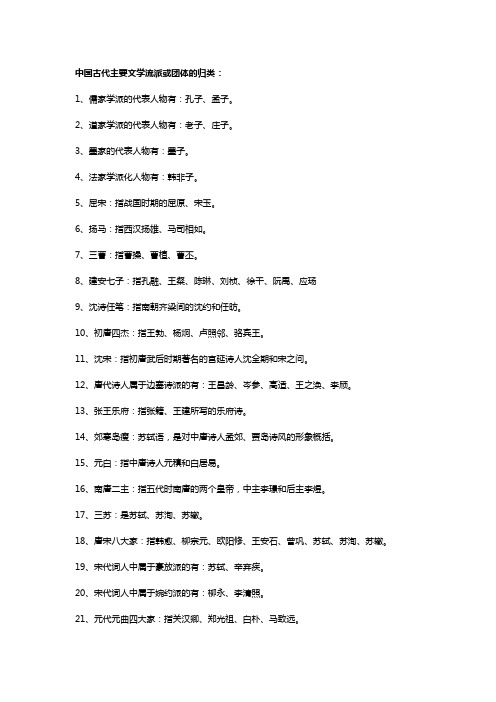 中国古代主要文学流派或团体的归类