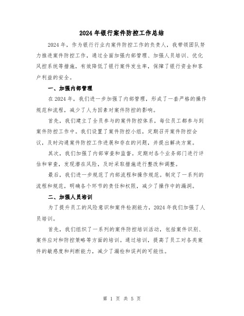 2024年银行案件防控工作总结(二篇)