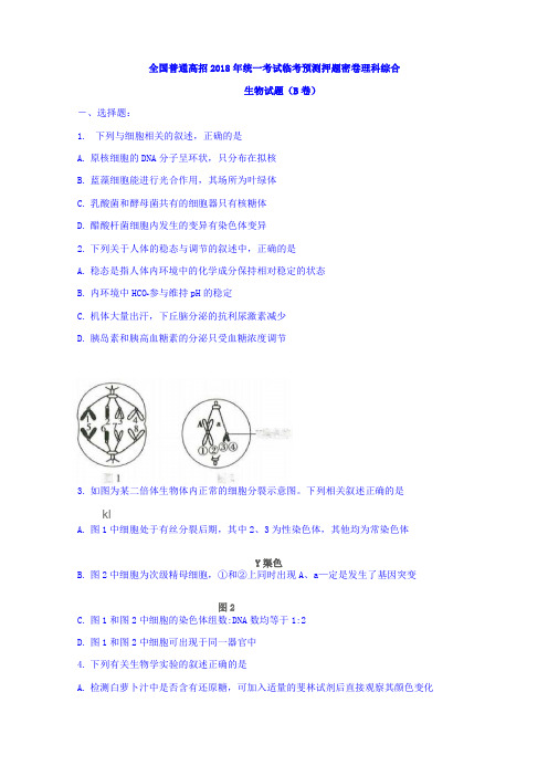 全国普通高招2018年统一考试临考预测押题密卷理科综合