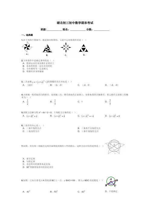 湖北初三初中数学期末考试带答案解析
