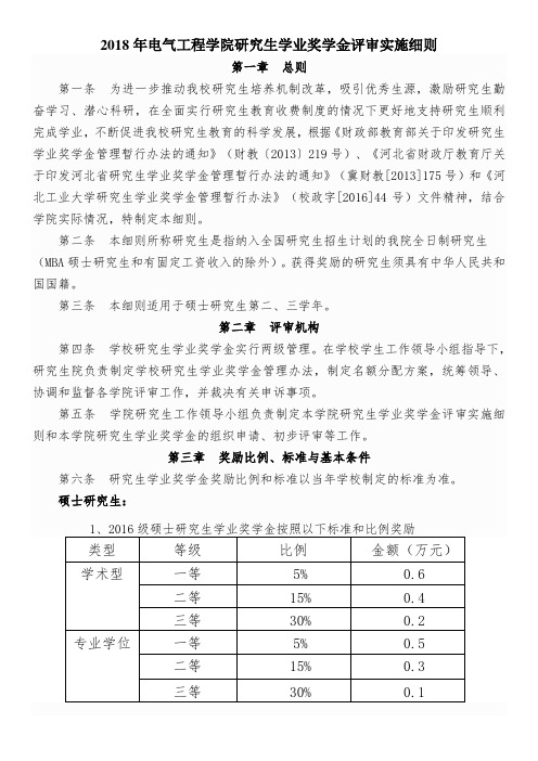 2018年电气工程学院研究生学业奖学金评审实施细则