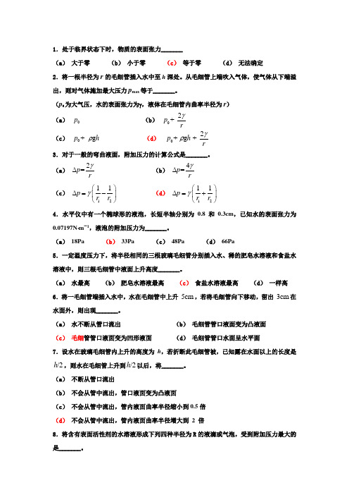 物理化学表面复习题