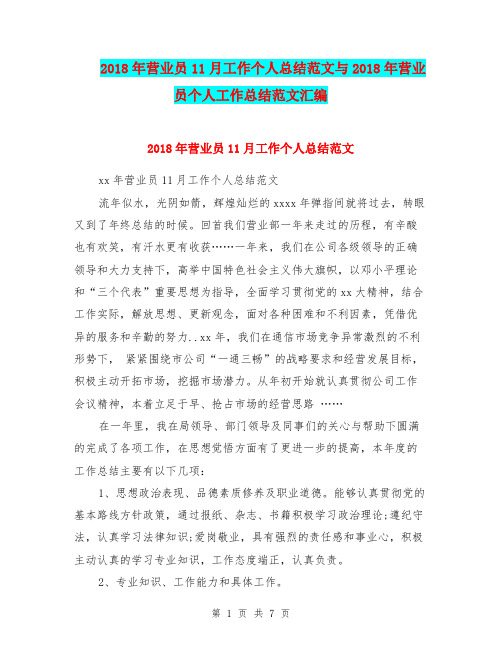 2018年营业员11月工作个人总结范文与2018年营业员个人工作总结范文汇编