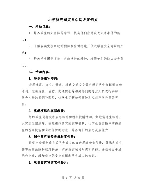 小学防灾减灾日活动方案例文（三篇）