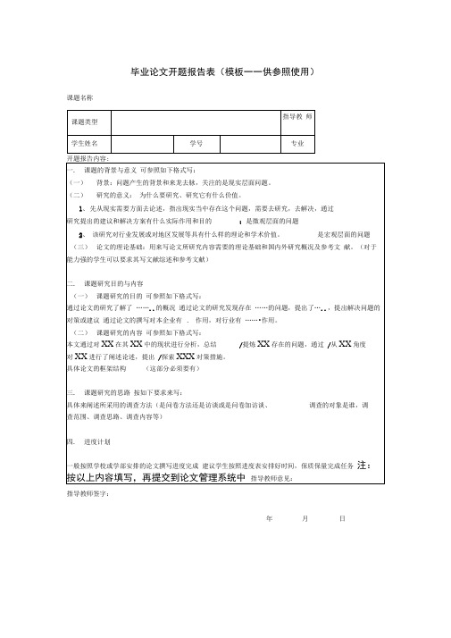 毕业论文开题报告表模板