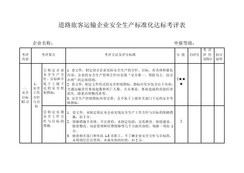 道路旅客运输企业安全生产标准化达标考核表