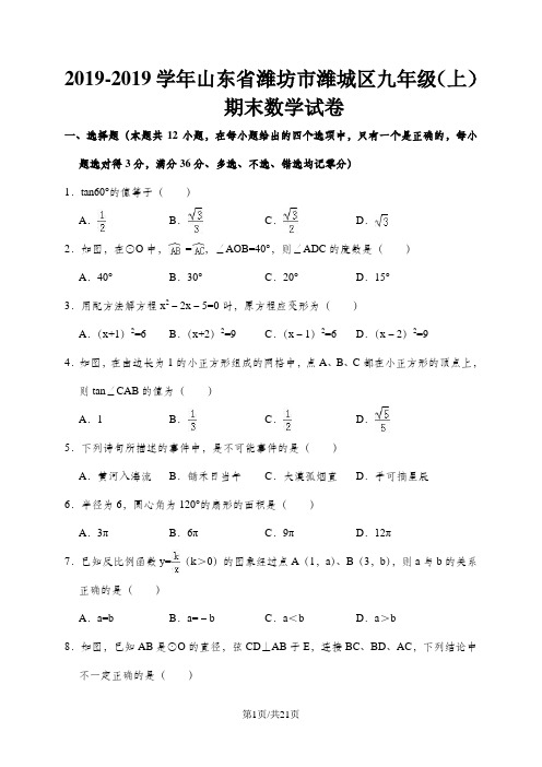 山东省潍坊市潍城区九年级(上)期末数学试卷(解析版)