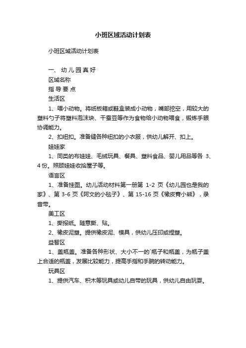 小班区域活动计划表