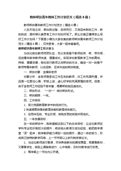 教师帮扶青年教师工作计划范文（精选6篇）