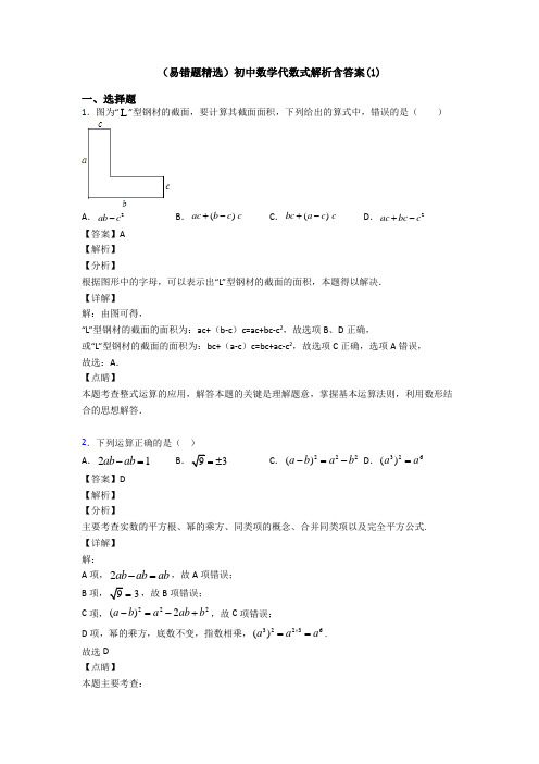 (易错题精选)初中数学代数式解析含答案(1)