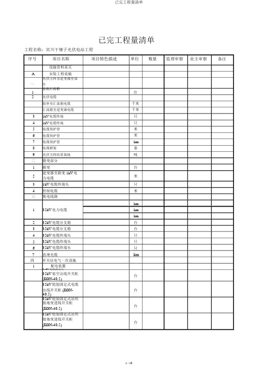 已完工程量清单