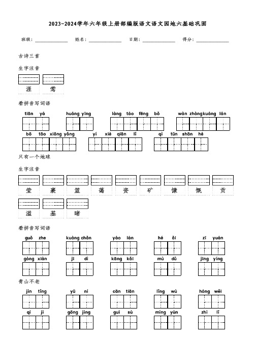 2023-2024学年六年级上册部编版语文语文园地六基础巩固(附参考答案)