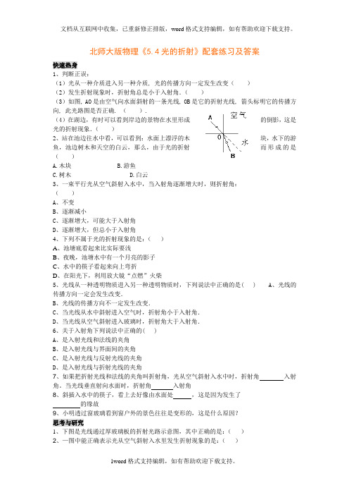 北师大版物理八上54光的折射基础训练