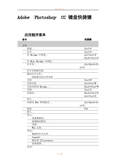 Photoshop CC 所有快捷键
