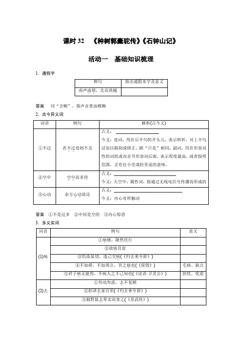 语文高考复习讲义-第2部分 教材文言文复习 课时32 《种树郭橐驼传》《石钟山记》