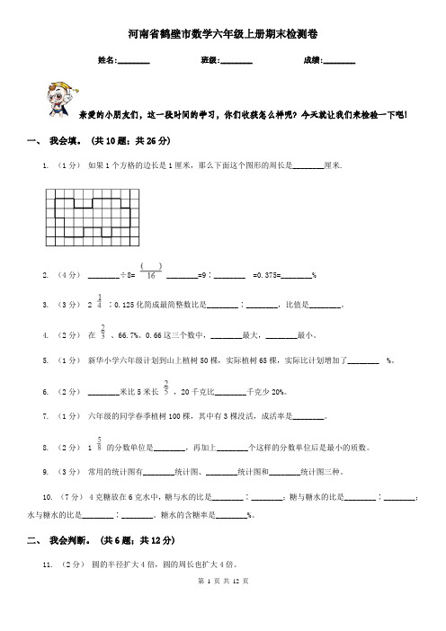 河南省鹤壁市数学六年级上册期末检测卷