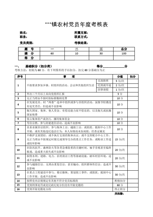 农村党员年度考核细则
