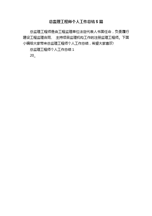 总监理工程师个人工作总结5篇