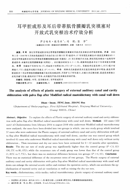 耳甲腔成形及耳后带蒂肌骨膜瓣乳突填塞对开放式乳突根治术疗效分析