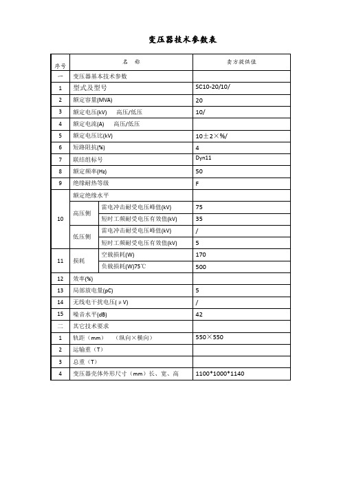 KV干式变压器全参数表