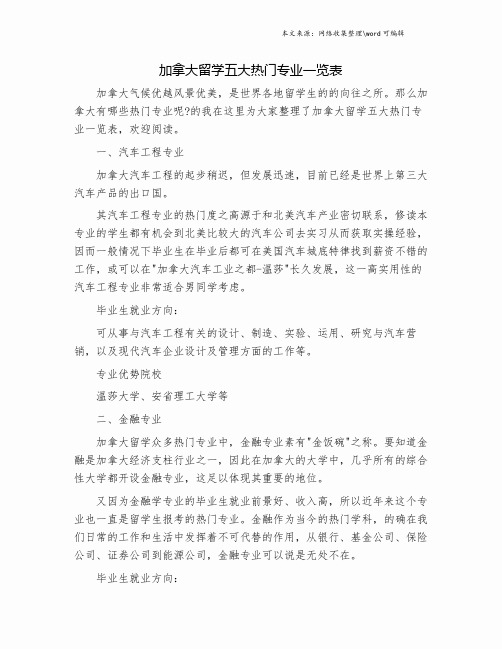 加拿大留学五大热门专业一览表.doc