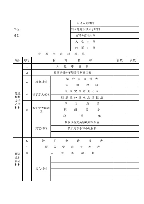 党员档案目录表