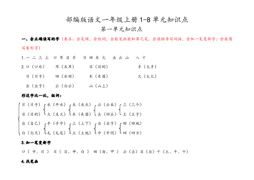 部编版语文一年级上1-8单元知识点