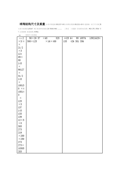 球阀结构尺寸及重量