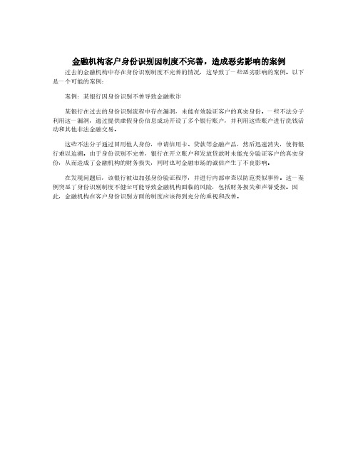 金融机构客户身份识别因制度不完善,造成恶劣影响的案例