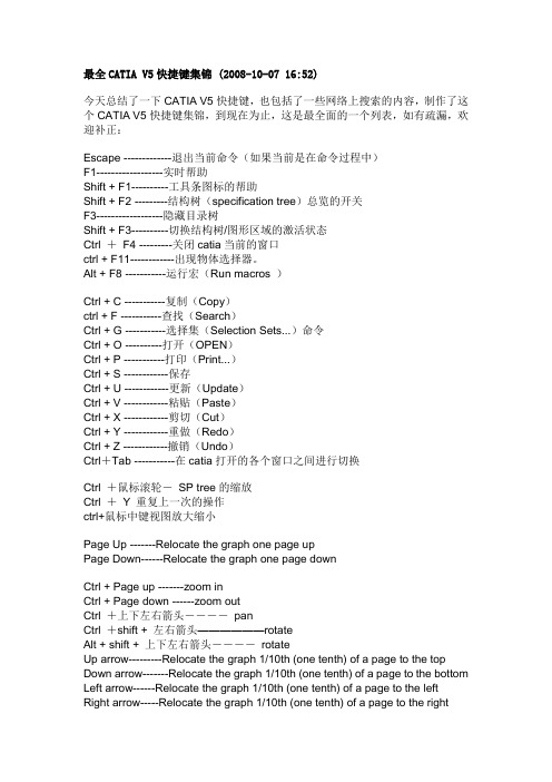 最全CATIA_V5快捷键集锦