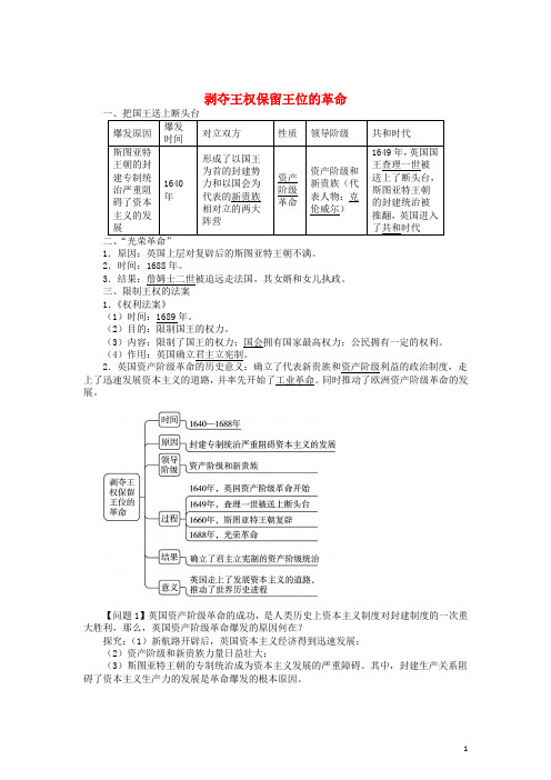 九年级历史上册 第3课 剥夺王权保留王位的革命同步练习 北师大版