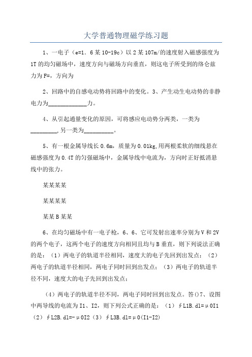 大学普通物理磁学练习题