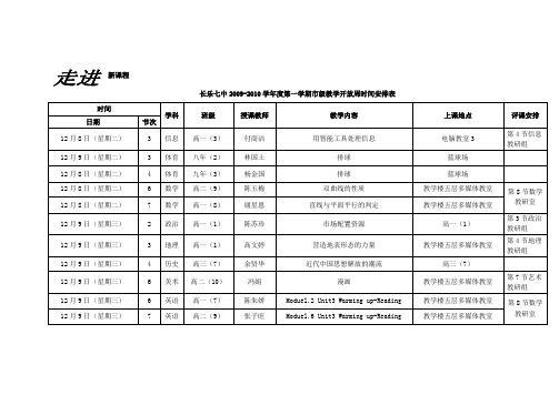 长乐七中2009-2010学年度第一学期市级教学开放周时间安排表