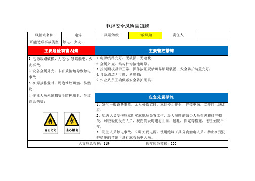 电焊风险告知卡