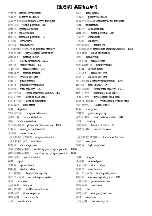 生理学英语专业单词