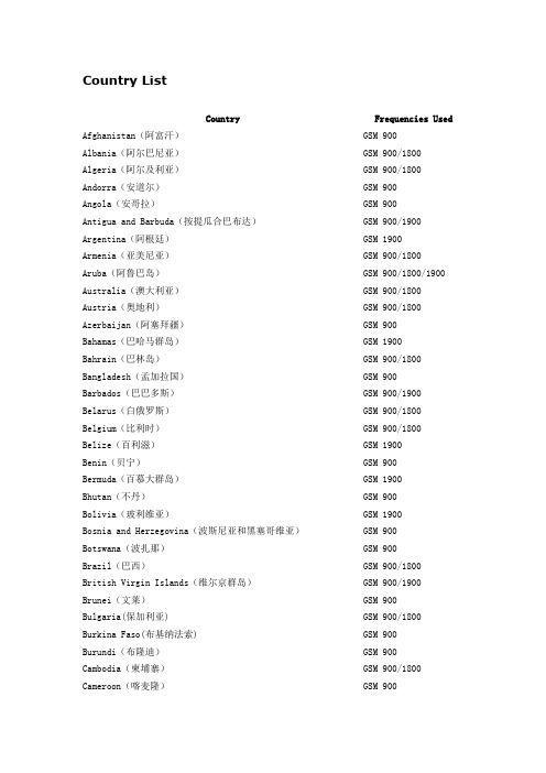 各国的手机频段大全